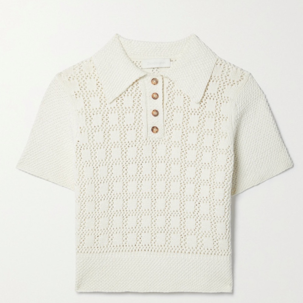 Zimmermann Lyre Open Knit 100% Cotton Polo Shirt - Picture 5 of 8